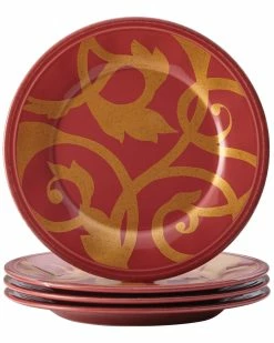 Deals 😀 Rachael Ray Gold Scroll Set Of Four 6.9in Appetizer Plates Home Dinnerware 👏
