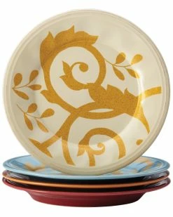 Promo ✔️ Rachael Ray "Gold Scroll" Set Of Four 9.5in Salad Plates Home Dinnerware ✨