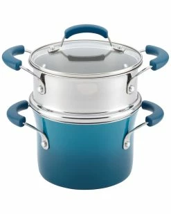 New 🤩 Rachael Ray Porcelain II Nonstick 3qt Covered Steamer Set Home Cookware 💯