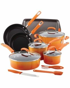 Promo 🥰 Rachael Ray Classic Brights Hard Enamel Nonstick 14-Piece Cookware Set Home ⌛