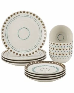 Best Pirce ✔️ Rachael Ray Cucina Circles And Dots 12-Piece Stoneware Dinnerware Set Home 🎁