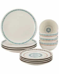 Buy ✔️ Rachael Ray Cucina Sun Daisy 12-Piece Stoneware Dinnerware Set Home ✨