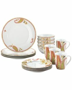 Hot Sale 🌟 Rachael Ray Dinnerware Paisley 16-Piece Porcelain Dinnerware Set Home 👏