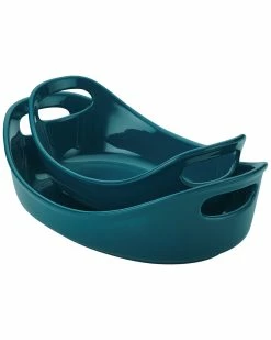 Buy 😉 Rachael Ray Ceramics Bubble & Brown 2pc Oval Baker Set Home Cookware 😉