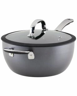 Buy 🎉 Rachael Ray Cook + Create Hard Anodized Nonstick Saucier With Lid And Helper Handle, 4.5-Quart Home Cookware 🧨