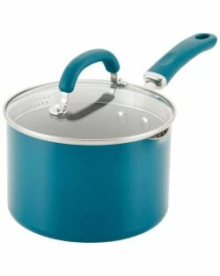 New 🎁 Rachael Ray Create Delicious Aluminum Nonstick Straining Saucepan, 3-Quart Home Cookware 🎉