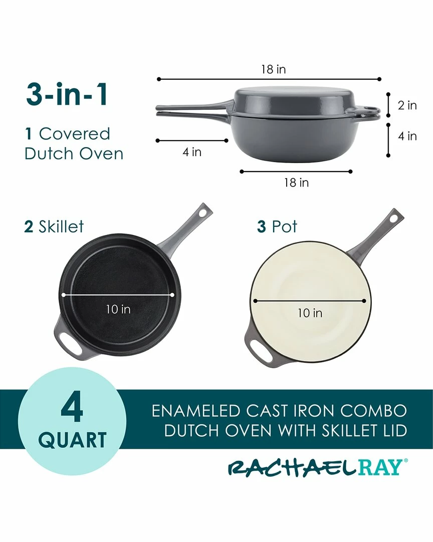 Wholesale β¨ Rachael Ray Enameled Cast Iron 3-In-1 Dutch Oven Skillet Saute Combo, 4-Quart Home Cookware π₯° - Image 7