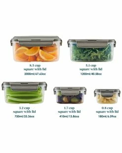 Outlet ✨ Rachael Ray Leak-Proof Nestable Square Food Storage Container Set, 10pc Home Kitchen & Pantry Storage 👍