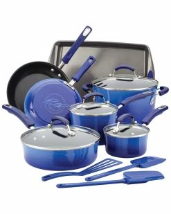Outlet ✨ Rachael Ray Classic Brights Aluminum Nonstick 14pc Set Home Cookware 🎉